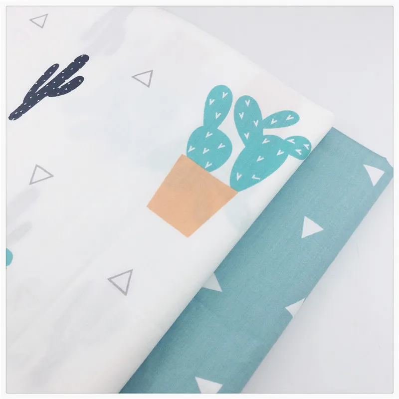 Голубая хлопковая ткань С КАКТУСОМ для растений стеганая ручная работа шитье