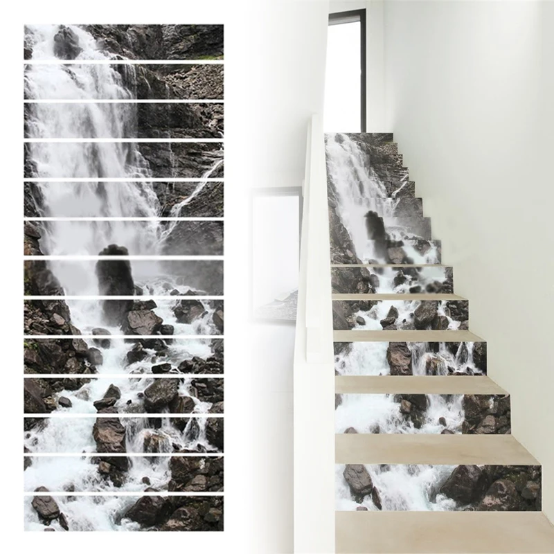 

13Pcs/set 3D DIY Waterfall Stair Risers Mural Decal Sticker Wall Paper Decor