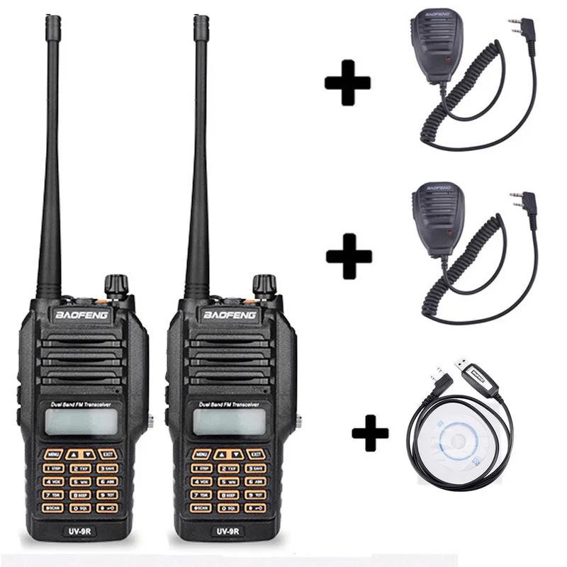 Add 2mics 1cable baofeng UV-9R UV 9R UV9R для cb комплект рация 2 шт водонепроницаемые 10 км автомобильная портативная рации ham радиостанция трансивер baufeng двухдиновая магнитола радиостанции boafeng телефон двухдиапазонная uhf vhf - Цвет: Add 2mics 1cable