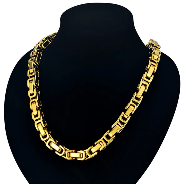 827 Gold Color Neck Heavy Gold Chain For Men Thick Long Necklaces Male Gold Color Hiphop Stainless Steel Byzantine Chain Necklace Collares - Окраска металла: 827 Gold Color