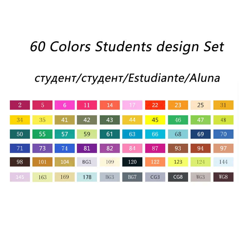 60 student Design TOUCHNEW(T7) 30/40/60/80/168 Цвета набор маркеров для живописи на спиртовой основе Эскиз маркер для белой доски, файнлайнер, для рисования манга канцелярские принадлежности - Цвет: 60 student Design