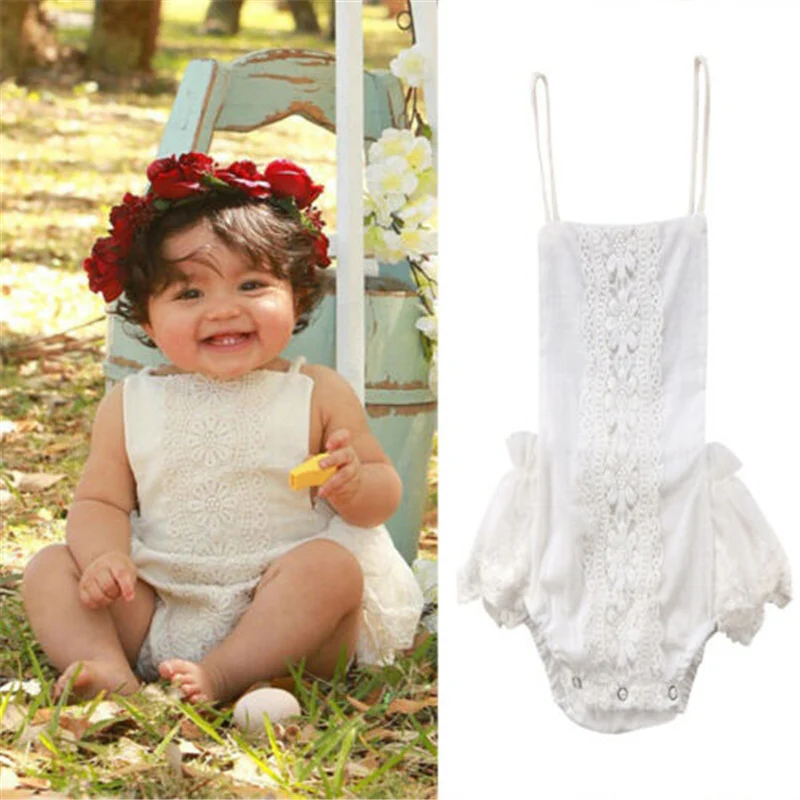 Милая Кружевная одежда для маленьких девочек белый кружевной Цветочный