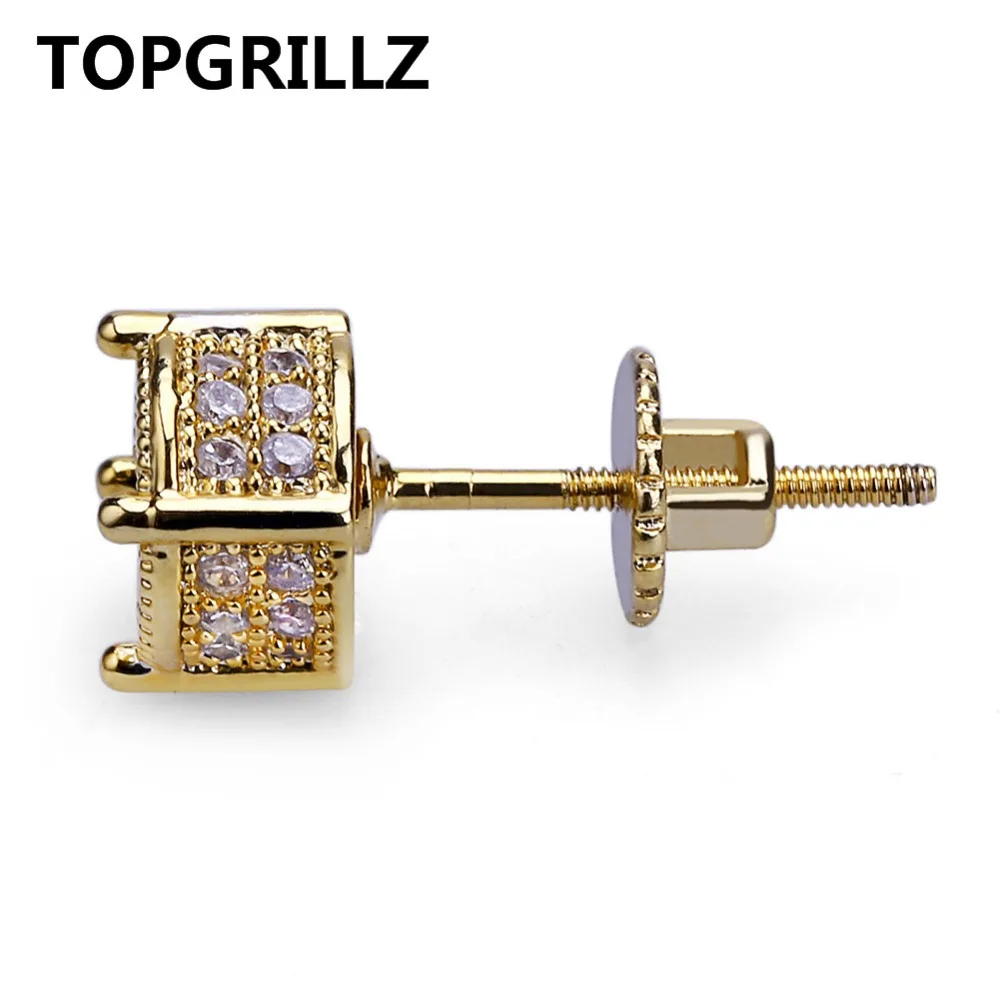 Серьги гвоздики TOPGRILLZ в стиле хип хоп и рок золотистые серьги с инкрустацией