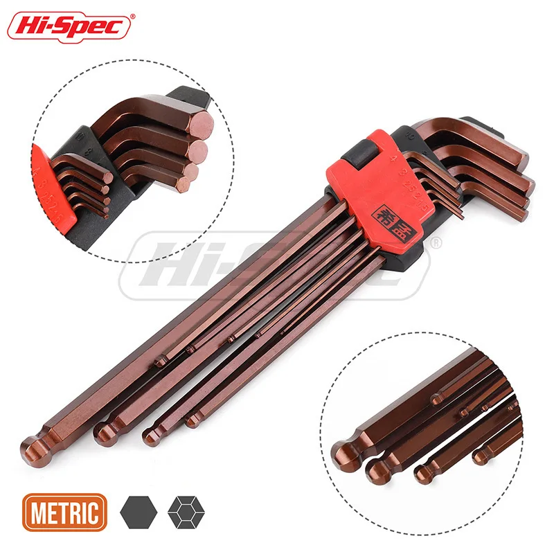 Hi Spec Prefessional 9pc метрический S2 длинный Средний шаровой конец шестигранный ключ с