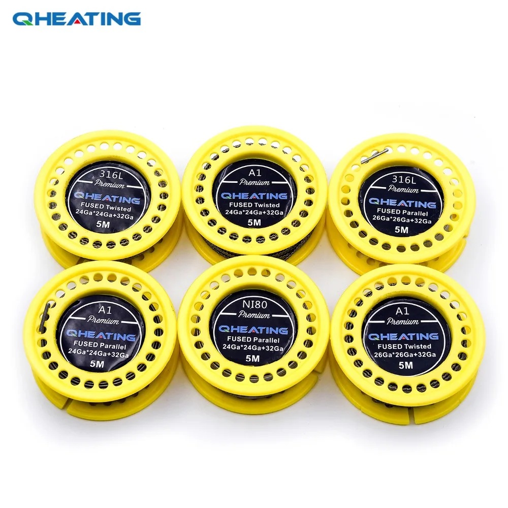 Qheating 5 м/рулон плавленый скрученный/параллельный Clapton провод A1/316L/NI80 для RDA RBA