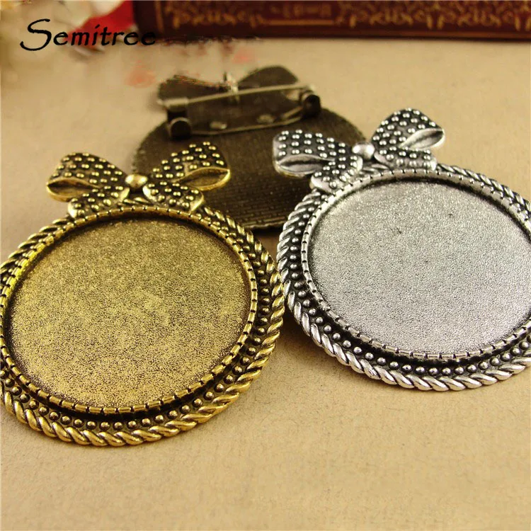 

Semitree 5Pcs 30mm Multi-purpose Vintage Bowknot Blank Cabochon Cameo Setting Tray Lapel Pin Brooch PendantBase for DIY Jewelry