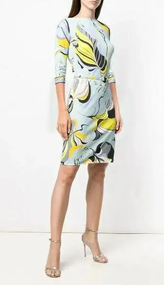 Новая мода 2019 epucci дизайнерское платье женские 3/4 рукава Цветы печати XXL стрейч