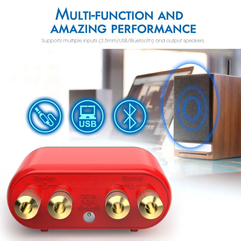 Douk аудио HiFi мини Bluetooth 5,0 HiFi усилитель мощности класса D Tpa3116 цифровой усилитель USB звуковая карта AUX 50 Вт* 2 домашний аудио