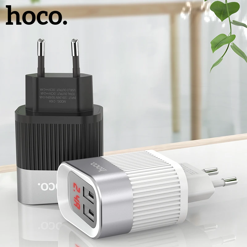 HOCO 2 порты USB стены быстрой зарядки зарядное устройство ЕС Plug светодио дный дисплей адаптер для iPhone XS Max XR samsung xiaomi huawei