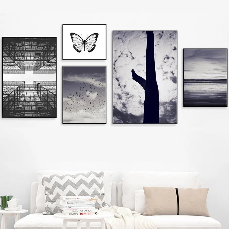 

Sky Tree Butterfly Sea Landscape Wall Art Canvas Painting Nordic Posters And Prints Wall Pictures For Living Room Wall Decor