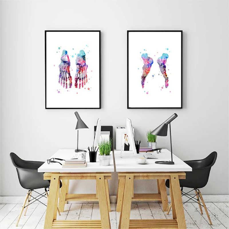 Feet Print Set Skeleton Watercolor Art Canvas Poster Painting Foot Bones Anatomy Medicine Wall Print Clinic Medical Office Decor