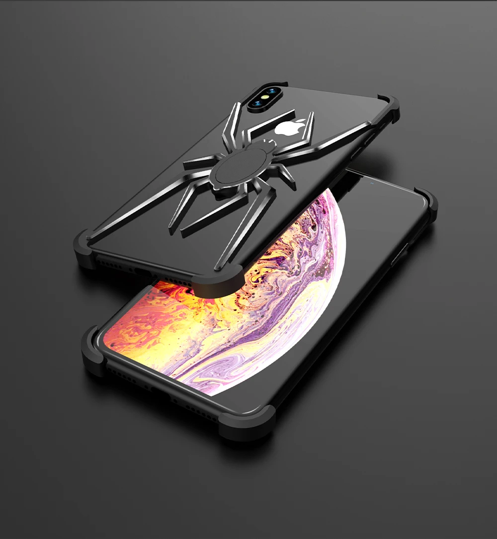 R-JUST Алюминиевый металлический чехол с пауком для iPhone 11 Pro Max XS Max XR X 8 7 Plus, чехол с Железным человеком, защитный чехол для телефона, кожаная сумка
