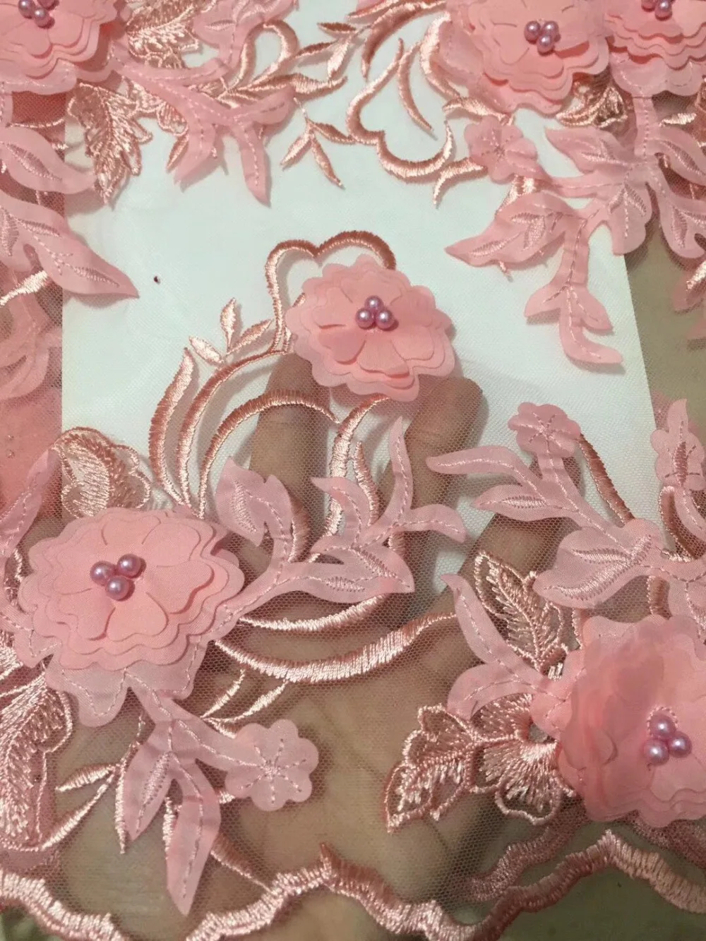 Персиковая ткань с вышивкой 2017 новейшее Тюлевое кружево высокое качество для