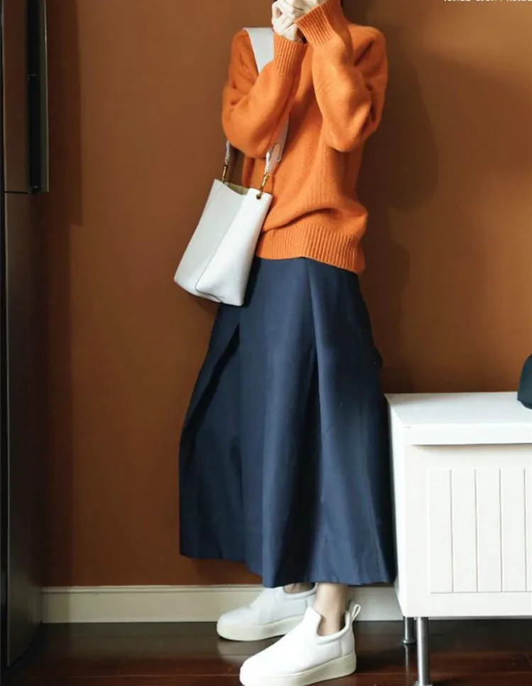 Orange Natural cashmere sweater female high collar warm winter thick pullover loose lazy knit bottoming shirt |
