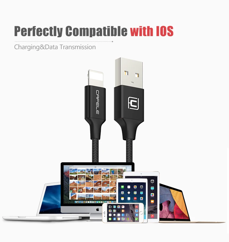 CAFELE USB кабель для Apple iPhone X Xr Xs Max 8 7 6s Plus 5S 5c ipad Быстрая Зарядка Кабели синхронизации данных Поддержка IOS 12 11