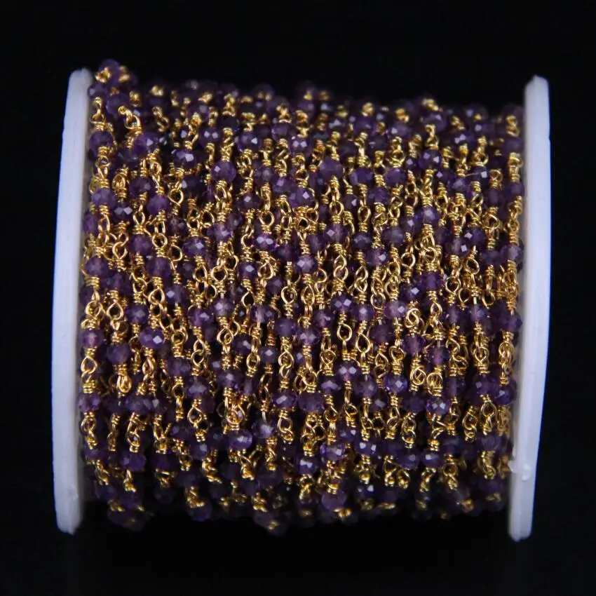 5 метров натуральные аметисты граненые бусины Розария с золотым фиолетовым