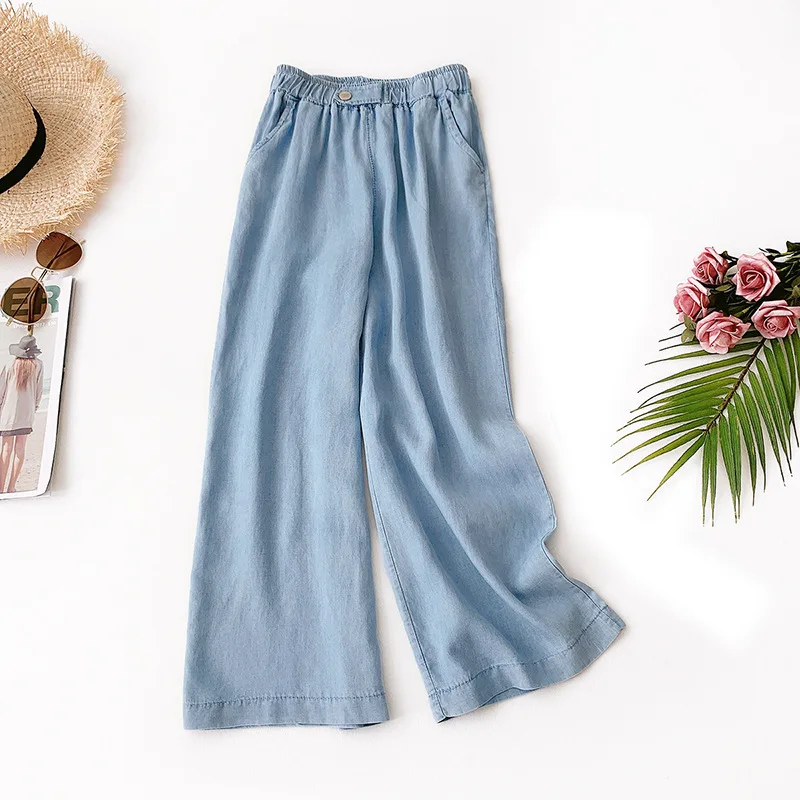 2019 хит продаж джинсы из тенсельной ткани брюки летние тонкие прямые в Корейском