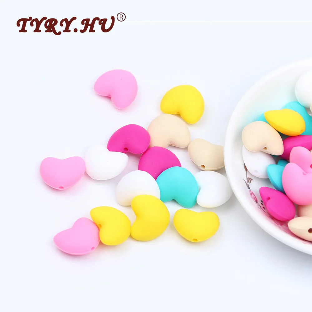 

TYRY.HU 10Pcs Love Heart lettre Silicone Beads Baby Teething Soft Safe Nursing Teether Beads Baby DIY Pacifier Clips Toys