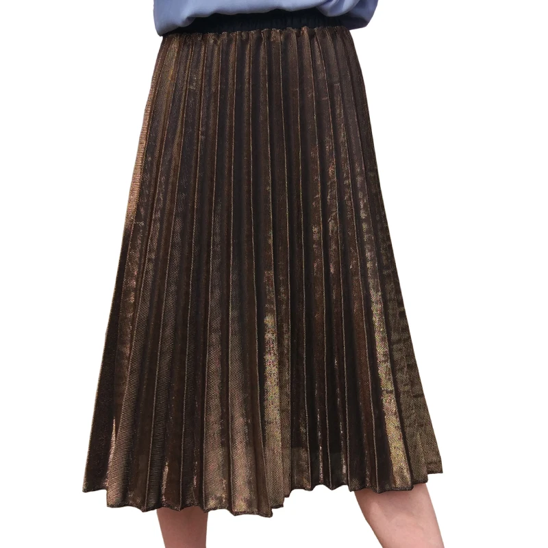 

add new Metal shine Length Long women summer skirts High Waist Female Clothes floor skirt Tutu Elegant brand mid calf A line