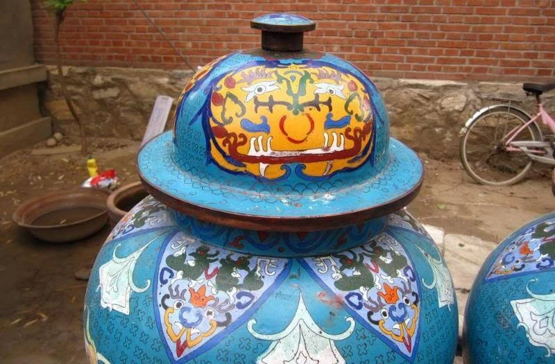 19 Китайский Regius медные бронзовые Перегородчатые два Foo Собака Лев Играть бисера