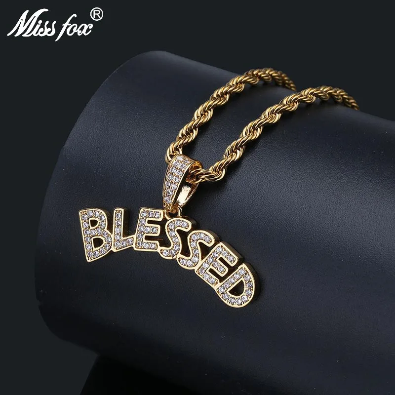 MISSFOX хип хоп женское мужское ожерелье с надписью God Blessed 24K позолоченное