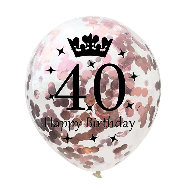 Rose Gold 40 5 шт., латексные шары с блестками на день рождения, 18, 21, 30, 40, 50, 60 лет, розовые, золотые, серебряные конфетти, вечерние, декор для взрослых, Гелиевый шар - Цвет: Rose Gold 40