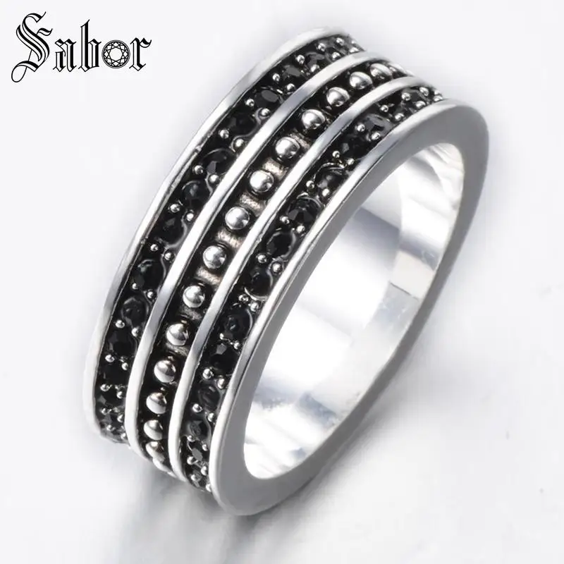 Wedding Jewelry Top Quality Two Rows Black Crystal mens Ring Free Shipping silver color thomas jewellery womens | Украшения и