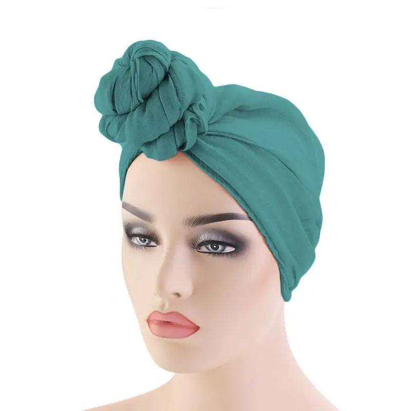 Blue Green Женский головной убор с узлом, кепка для выпадения волос, мусульманский хиджаб, длинный тюрбан, головной шарф, исламский шарф в арабском стиле, Одноцветный узел 180*70 см - Цвет: Blue Green