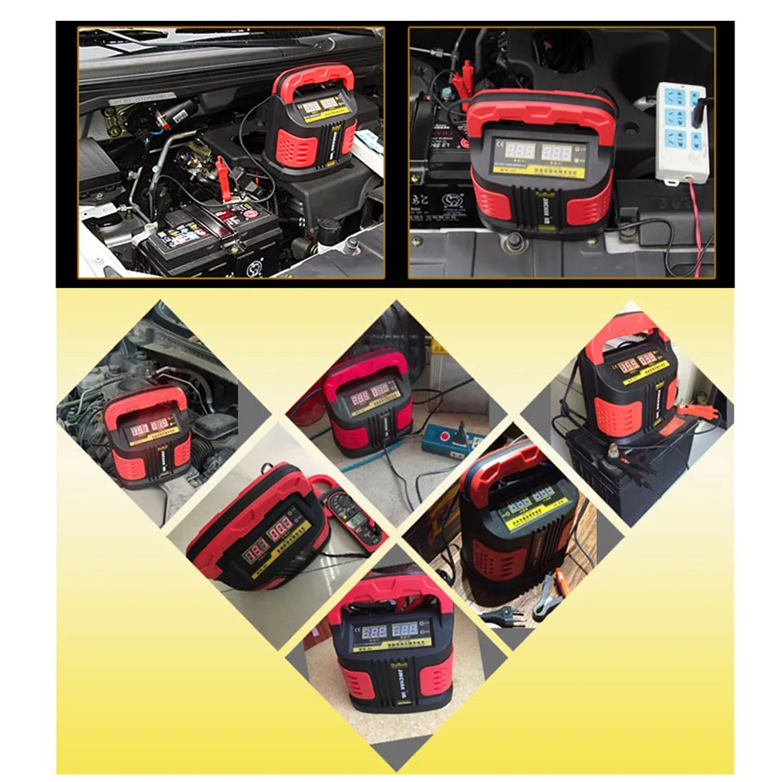 spesifikasi Pengisi Baterai Penuh Otomatis 12V 24V 14A Mobil Motor Perahu Roda Tiga Untuk Asam Timbal AGM GEL 100A 200A Bebas Perawatan Disegel