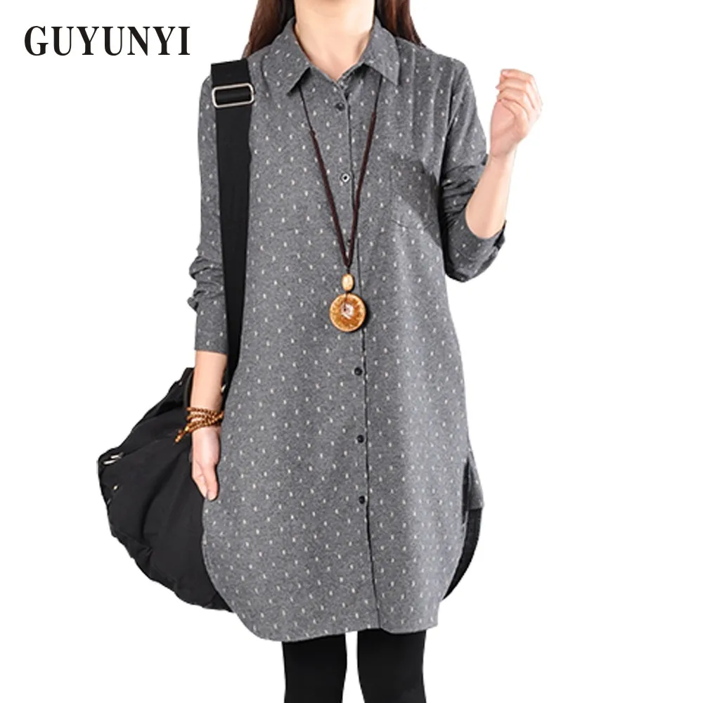 GUYUNYI, блуза, Повседневная рубашка, женская, хлопок, лен, Blusas,, весна, Длинная блузка, женская рубашка, длинный рукав, Рубашки, Топы для девушек, Y88 - Цвет: Серый