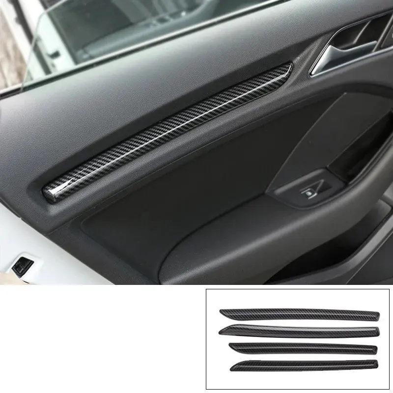 

Для Audi A3 2014-2018 1 комплект углеродное волокно ABS Автомобильная Боковая дверь полоса крышка и консоль приборной панели Крышка отделка молдинг ...
