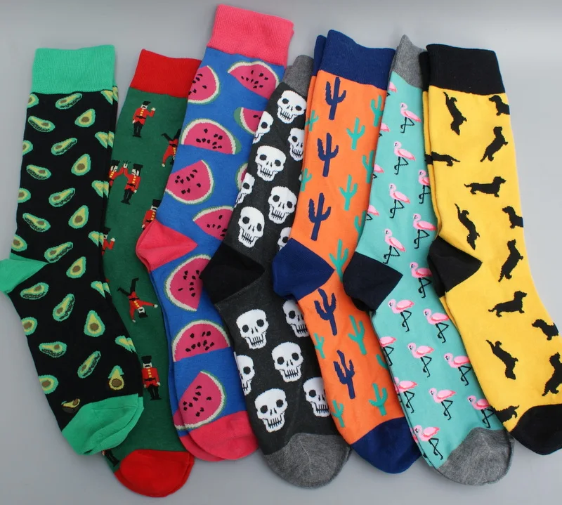 Носки мужские и женские винтажные с забавным принтом мягкие хлопковые яркие