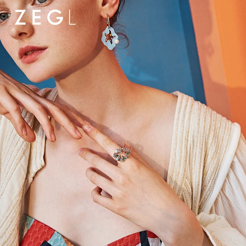 Женское кольцо с указательным пальцем ZEGL дизайнерское крутое морской звездой