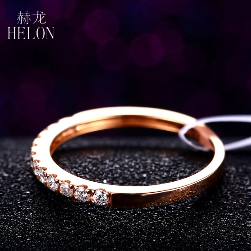 HELON Настоящее 18 К розовое золото Сертифицированный круглый 0.218ct полный огранки SI/H Кольцо с бриллиантом для женщин Свадебные Половина Вечности