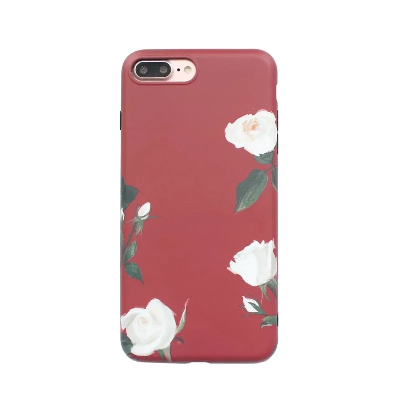 Чехол для мобильного телефона PGSD Retro вино-красный белые розы для iPhone XS MAX XR Apple 7/8Plus 6S, мягкий силиконовый чехол защищает заднюю крышку.