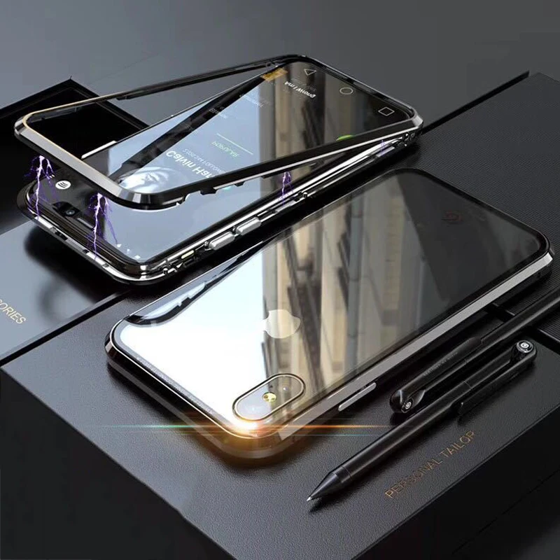 Магнитный адсорбционный флип-чехол для iPhone X 8 7 Plus металлическая рамка бамперы