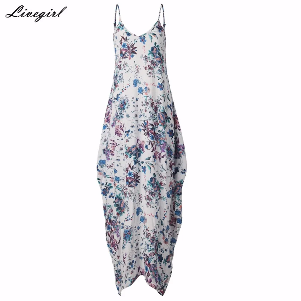 2017 богемное летнее Цветочный принт длинное платье Для женщин Сексуальная V шеи