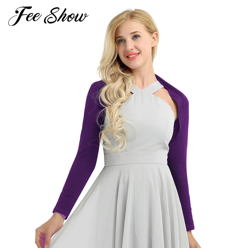Womens Long Sleeve Soft Cotton Bolero Shrug Cardigan Open Front Stretch Sweater Crop Tops Casual Loose Fit |