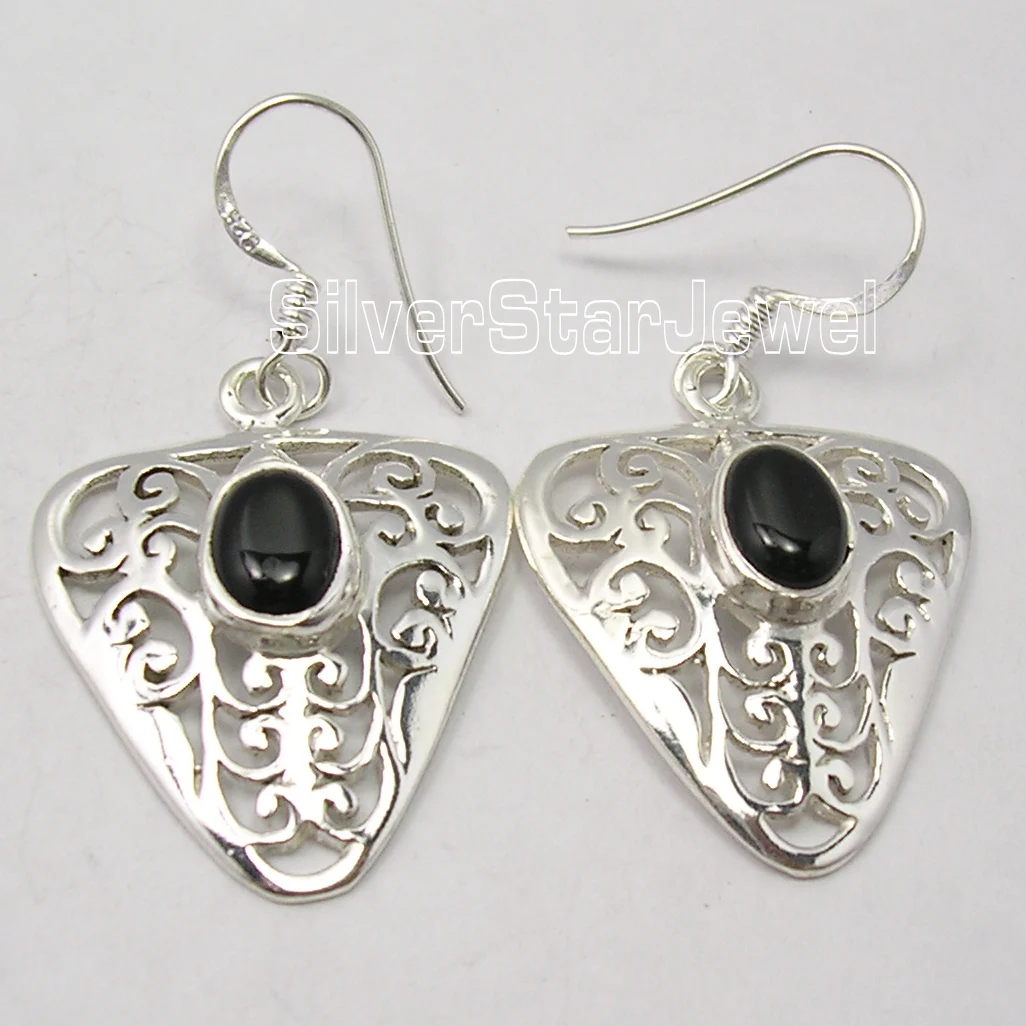 Серебро черный оникс Серьги 4.1 см | Украшения и аксессуары