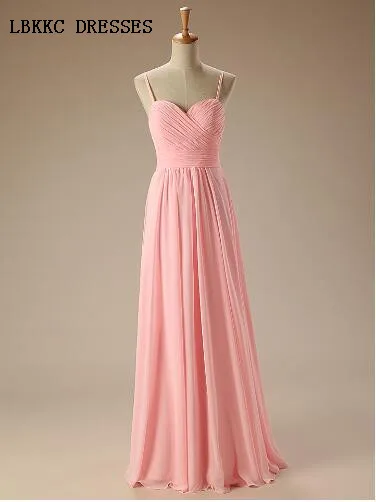

Spaghetti Straps Bridesmaid Dresses Pink Long Chiffon Gown Cheap Plus Size Party Dresses Robe Demoiselle D'honneur Fille