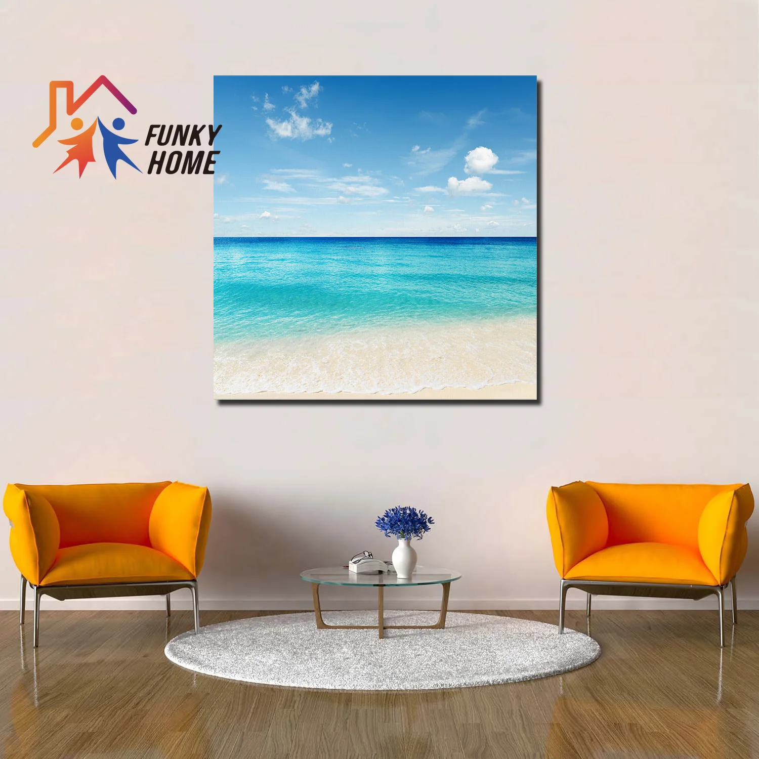 FunkyHome пейзаж холщовая живопись солнечный пляж морской синий береговая линия