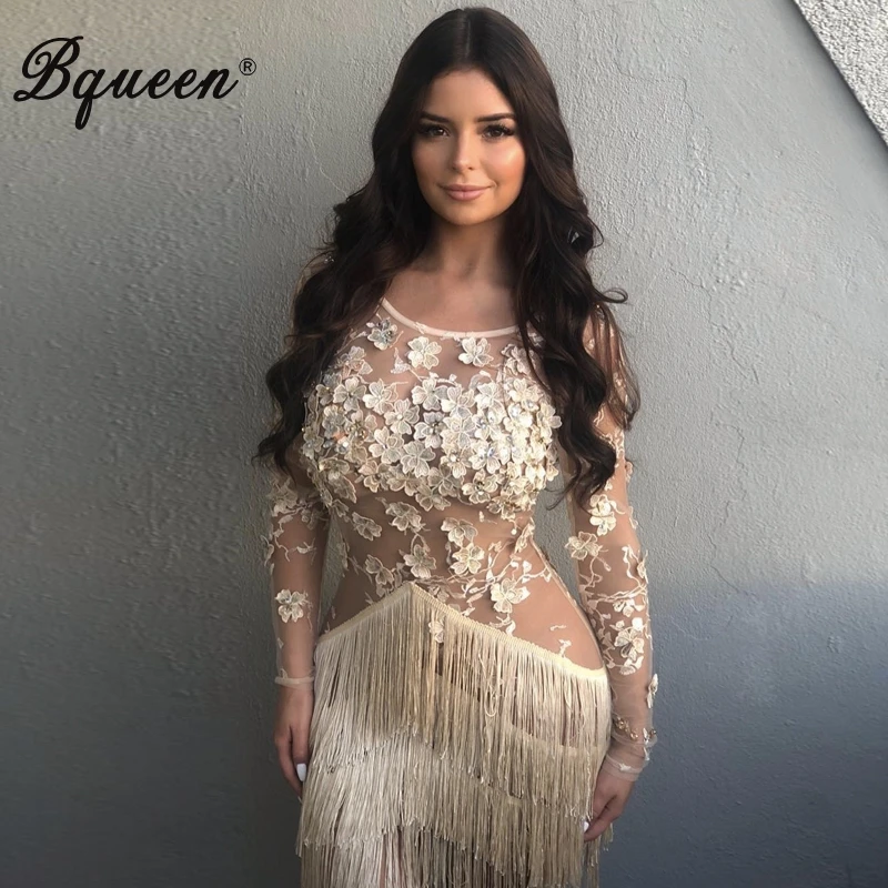 Bqueen сексуальное облегающее мини платье с круглым вырезом и длинным рукавом