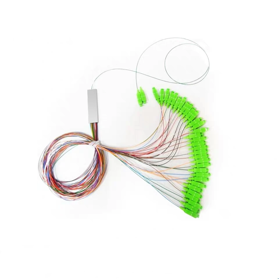 2PCS 2*32 PLC splitter mini housing SC/APC 1mtr white cable 2 to 32 fiber optic coupler Steel tube type 0.9mm free shipping