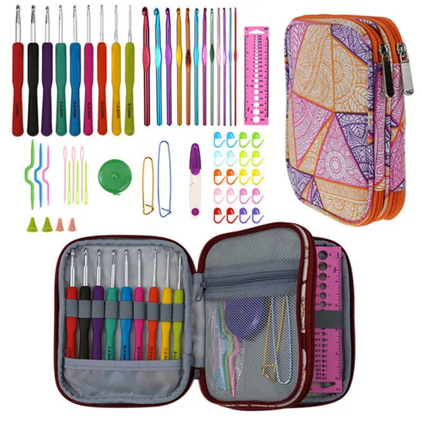 Style 3 9 Styles Crochet Hooks Needles Set Yarn Weave Knitting Needles Hook Scissors Rulers Sewing Tools Crochet Kit with Crochet bags - Цвет: Style 3