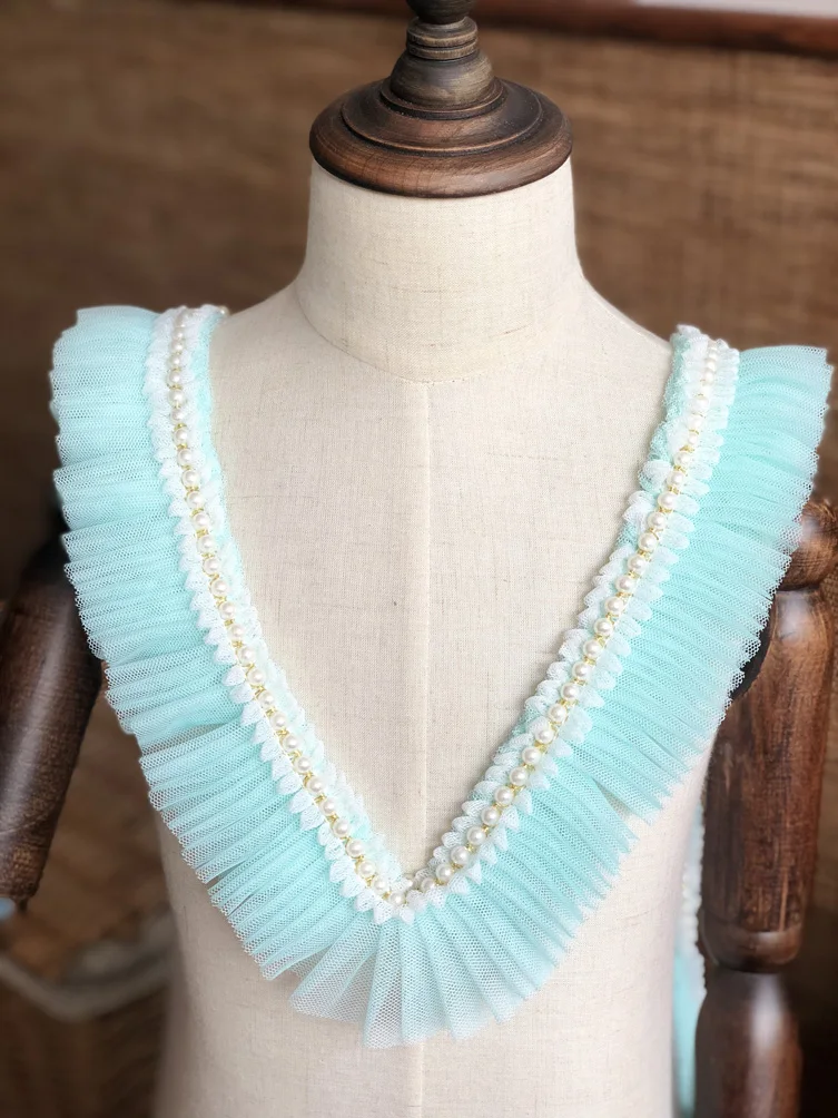 5yard/lot 5 см 1 96 &quotШирина розовый/бирюзовых бус сетки жатой ткани Вышивка лентами