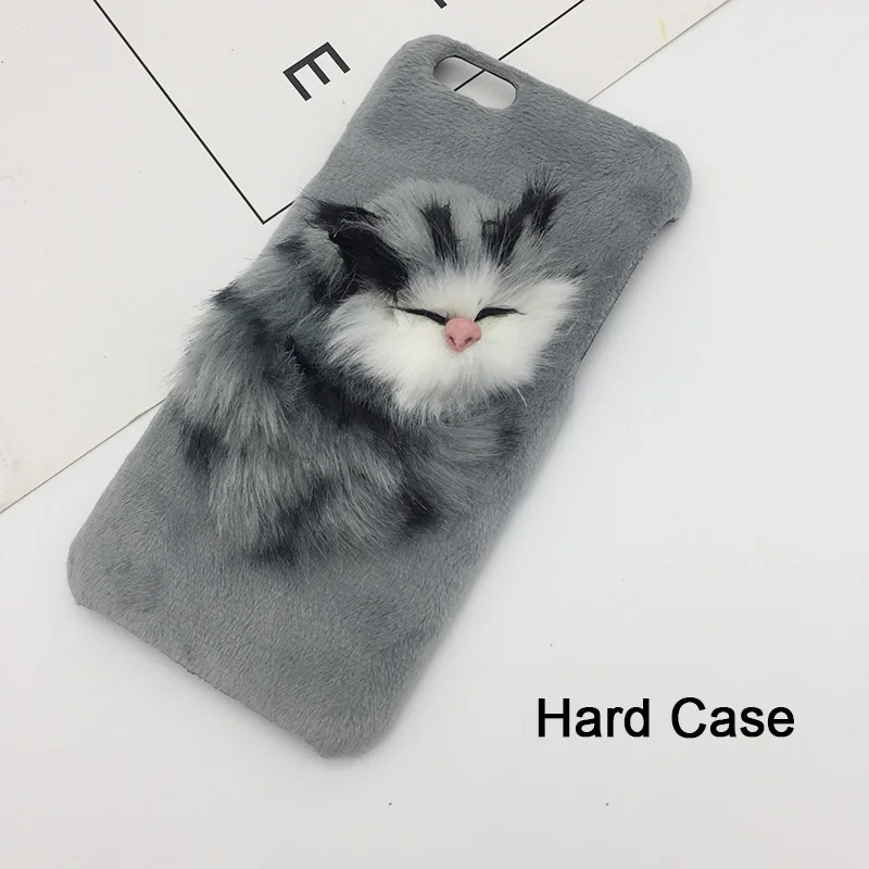 Gray Cat Hard PC Милый Кот пушистый меховой чехол для телефона для iPhone XS MAX XR X силиконовый Жесткий чехол из ПК прекрасное покрытие для iPhone 8 Plus 7 6s 6 Plus Рождественский чехол - Цвет: Gray Cat Hard PC