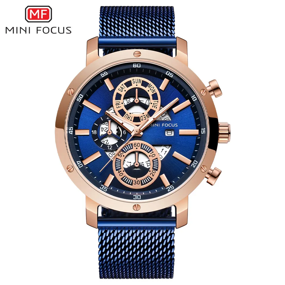 Blue gold with box MINIFOCUS полые мужские часы, серебряные светящиеся спортивные наручные часы, мужские роскошные брендовые деловые часы, мужские часы с календарем, relogio masculino - Цвет: Blue gold with box