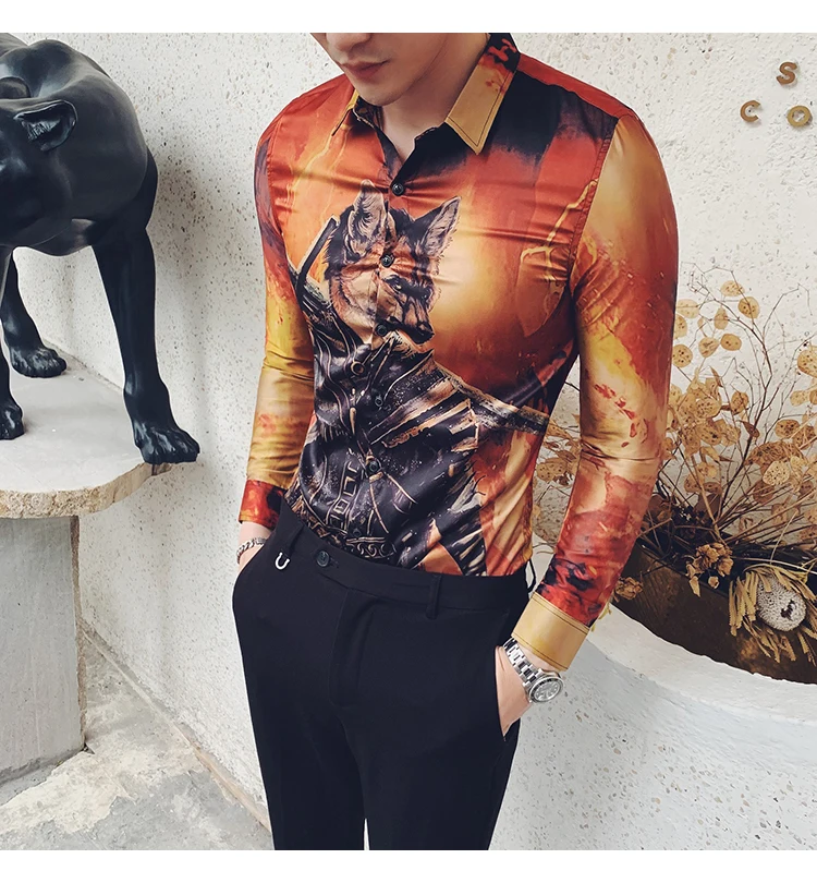Футболка с принтом волка мужская с длинными рукавами Camisa Masculina Высококачественная Мужская одежда Camisa Homem Осенняя рубашка Social Masculina