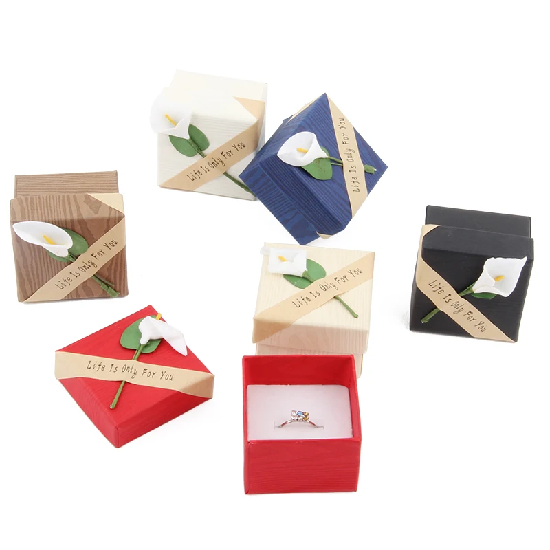 

TONVIC 48PCS 5x5x3.5cm Retro Paper Letter Ring Box Storage Case With Flower Mixed Color Fashion Jewelry Box