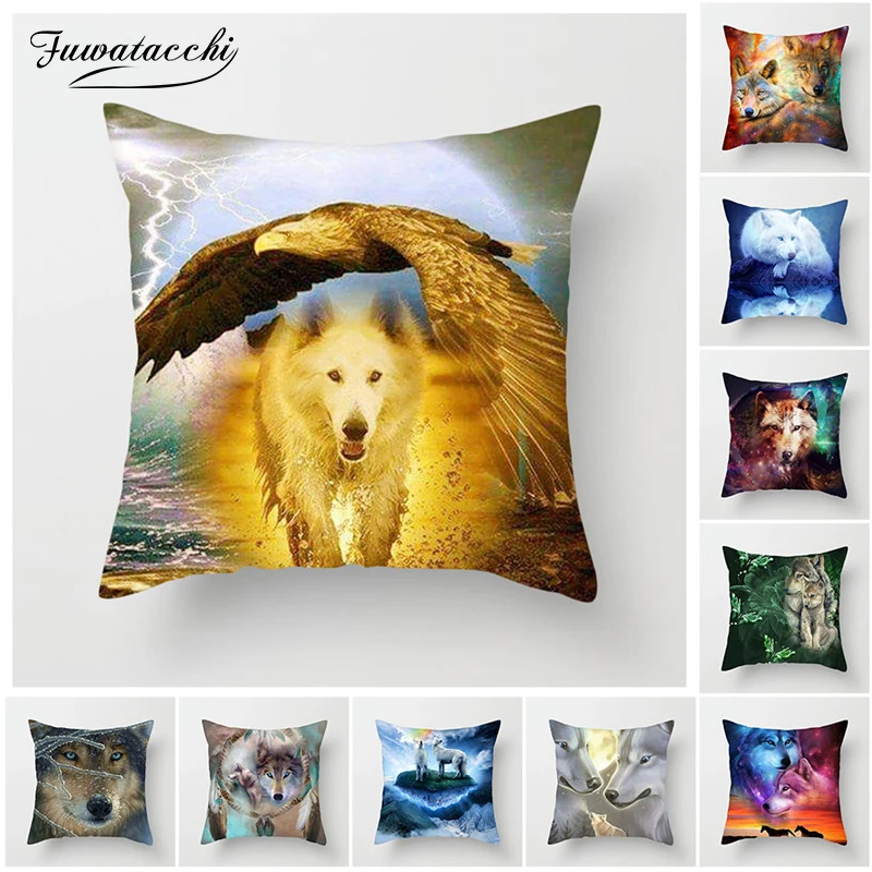 

Fuwatacchi Animal Wolf Cushion Cover Polyester Dog Tiger Fox Pillow Cover for Sofa Home Chair Decoration Moon Pillowcases